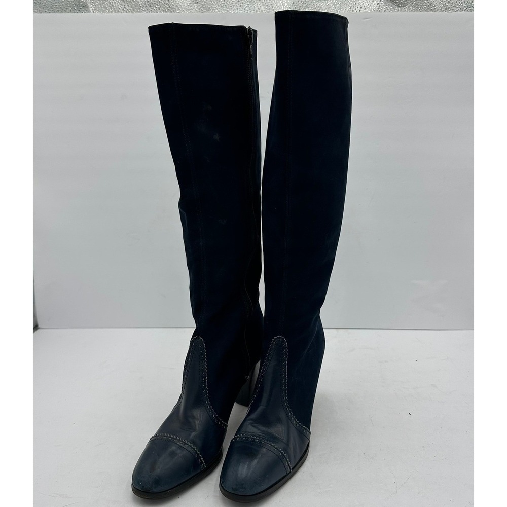 Amalfi by Rangoni Puglia Navy Blue Leather Suede Knee High Boots 7.5 N Italy